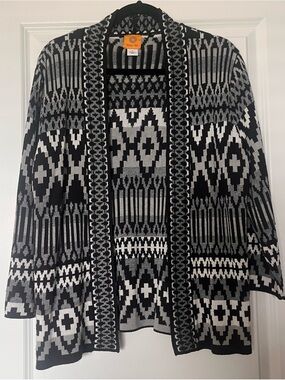 Ruby Rd. Women’s Black & Gray Aztec Open Front Cardigan Large